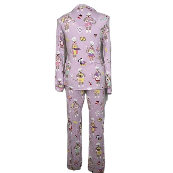 Nick & Nora Sock Monkey Baking Pajama Set Long Sleeve Top & Pants, sz Medium - Picture 5 of 11
